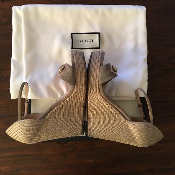 Used Gucci Carolina Suede Espadrille Wedge Sandals - Picture 5 of 8